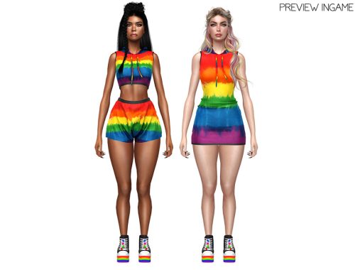 Pride - Rainbow Drawstring Hooded Dress With Hooded Top And Mini Shorts