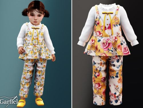 Toddler - Floral Peplum Pants Set With Ruffled Blouse