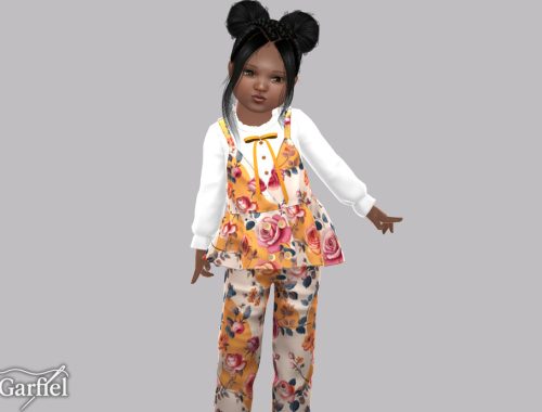 Toddler - Floral Peplum Pants Set With Ruffled Blouse