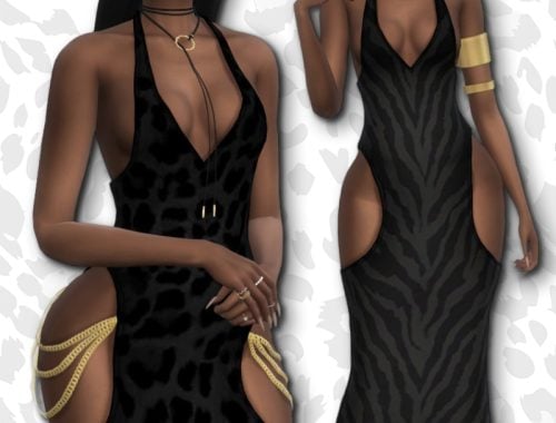 Long Dress With Hip Cutouts, With Or Without A Chain
