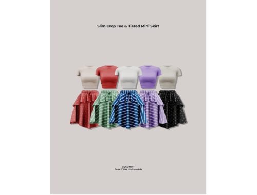 [cocomint] Slim Crop Tee&tiered Mini Skirt