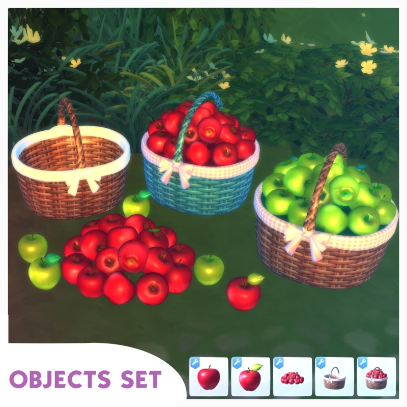 Apple Basket Decor Set | The Sims 4 Decor Cc