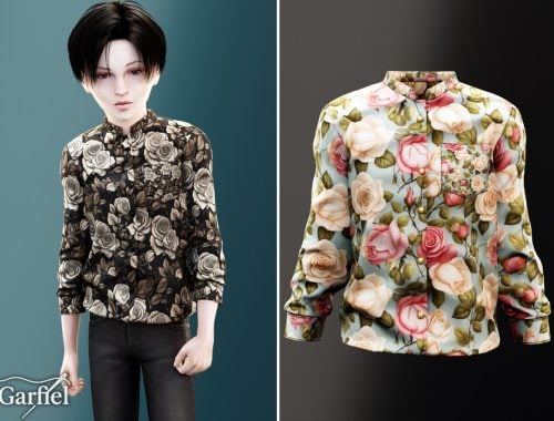 Child - Rose Print Button Shirt With Neat Pocket Detail