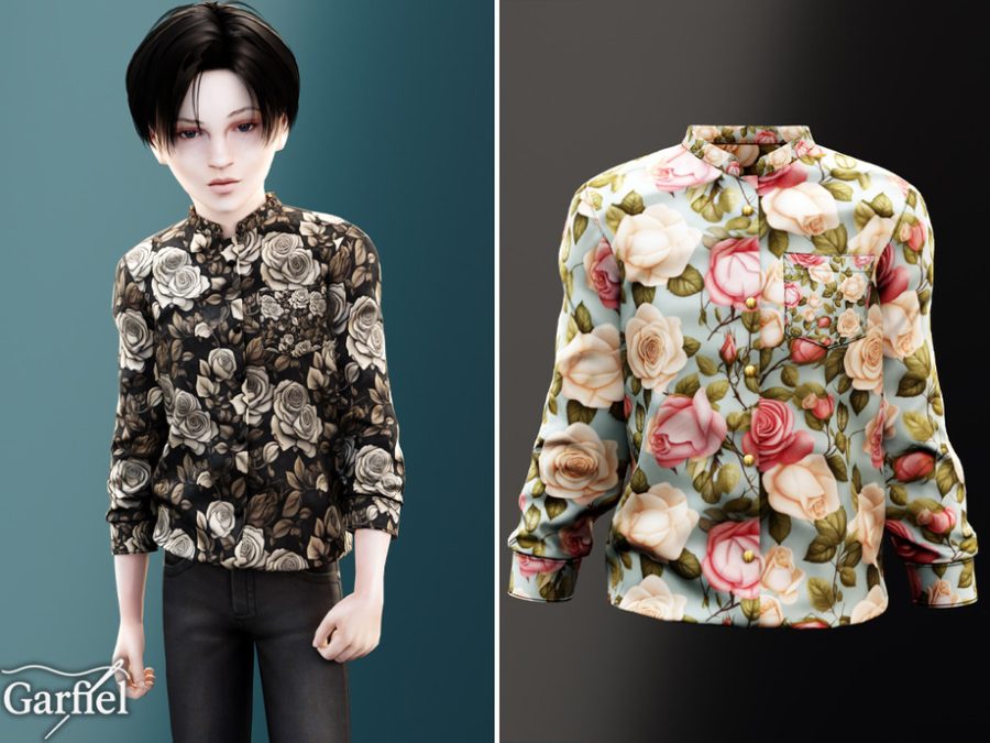 Child - Rose Print Button Shirt With Neat Pocket Detail
