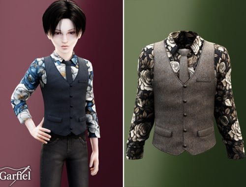 Child - Floral Shirt With Tailored Vest And Slim Tie