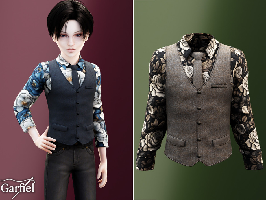 Child - Floral Shirt With Tailored Vest And Slim Tie