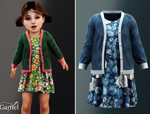 Toddler - Floral Dress With Diamond Cardigan And Contrast Trim