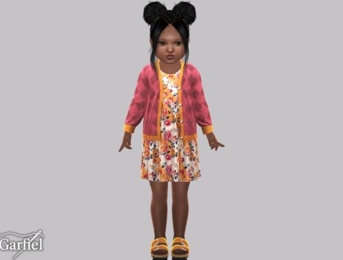 Toddler - Floral Dress With Diamond Cardigan And Contrast Trim