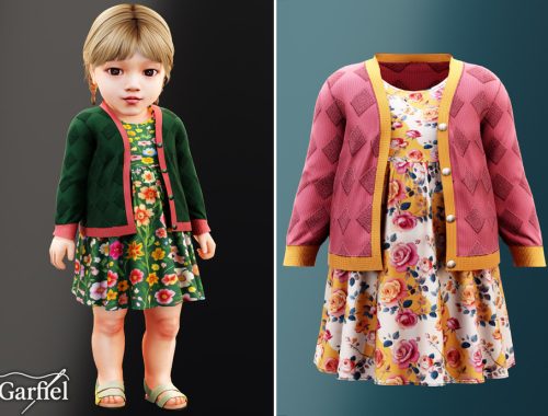 Infant - Floral Dress With Textured Cardigan And Contrast Trim