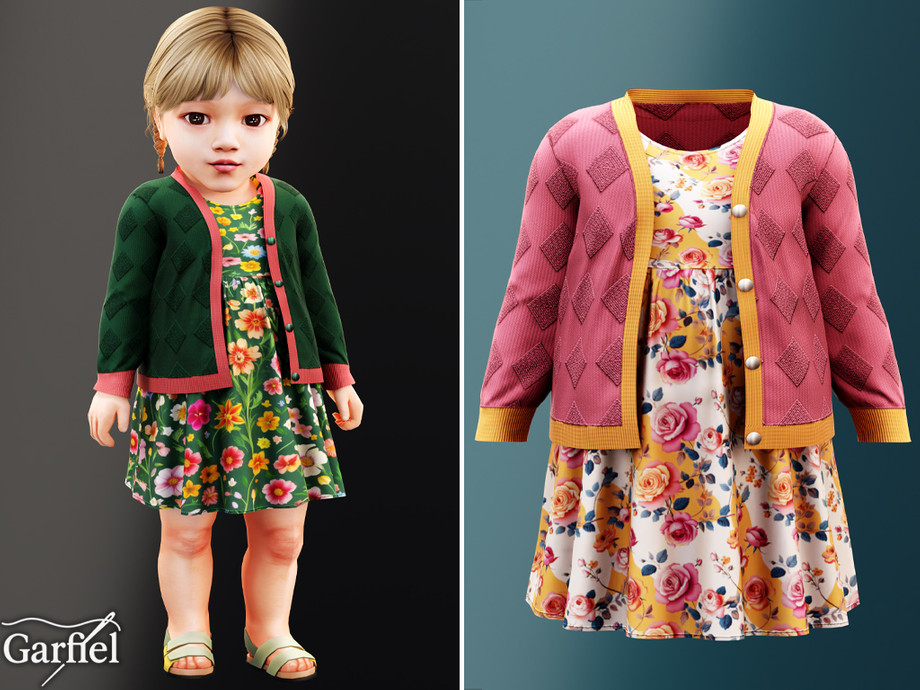 Infant - Floral Dress With Textured Cardigan And Contrast Trim