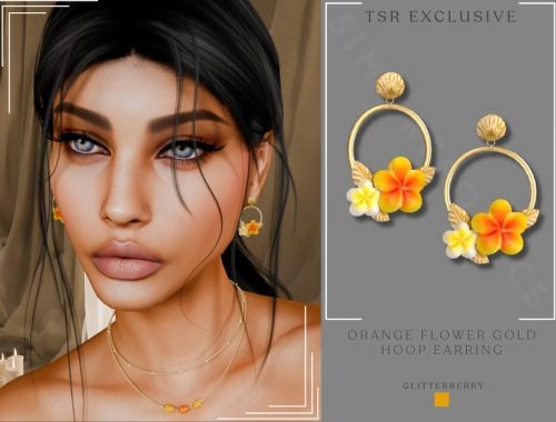 Orange Flower Gold Hoop Earring