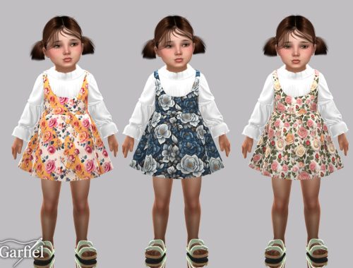 Toddler - Floral Pinafore Dress With Pleated High Neck Blouse