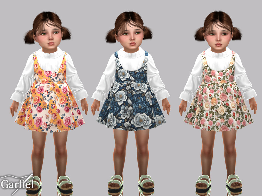 Toddler - Floral Pinafore Dress With Pleated High Neck Blouse - Image 2