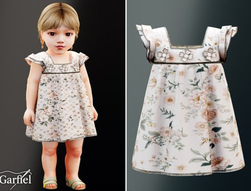Infant - Soft Floral Dress With Flutter Sleeves And Trim