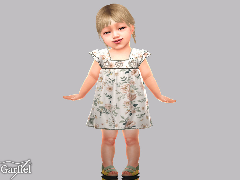 Infant - Soft Floral Dress With Flutter Sleeves And Trim - Image 2