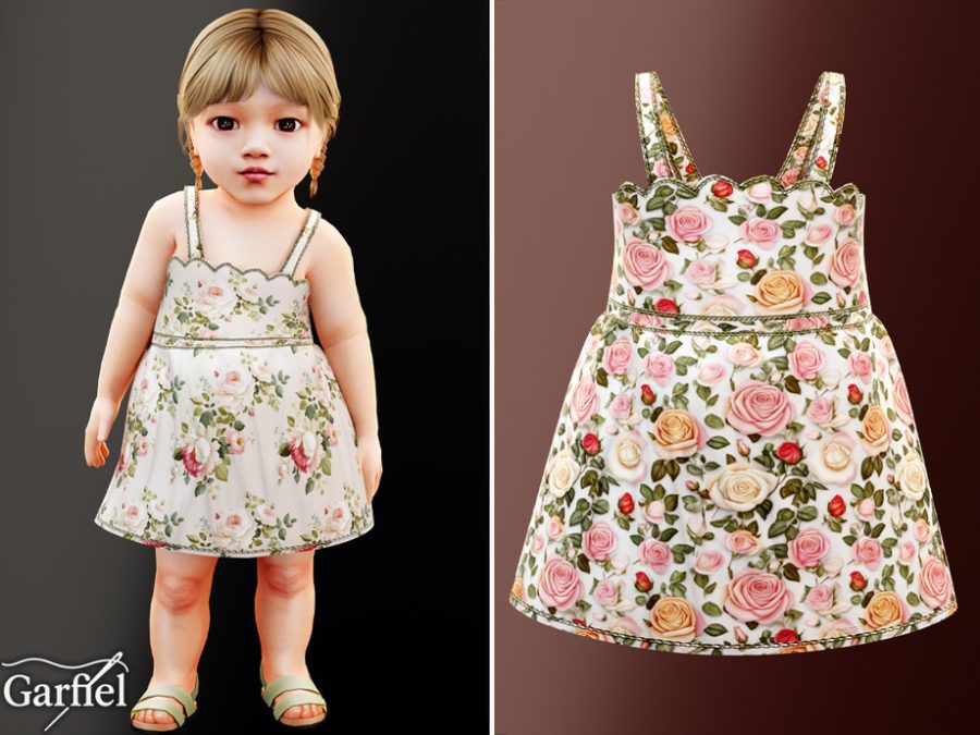Infant - Rose Print Sundress With Scalloped Neckline