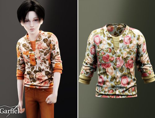Child - Rose Print Layered Shirt With Rolled Sleeves