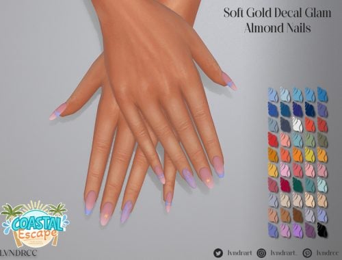 Coastal Escape - Soft Gold Decal Glam Almond Nails