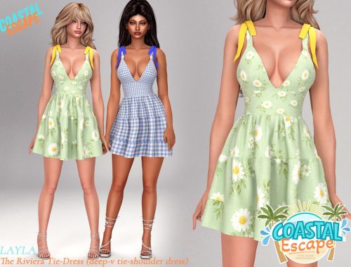 Layla - Coastal Escape - Deep-v Tie-shoulder Dress