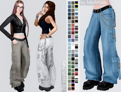 Thrashed Baggy Chain Jeans For Female