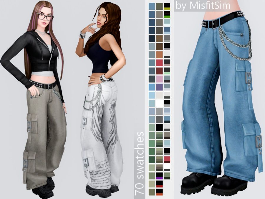 Thrashed Baggy Chain Jeans For Female