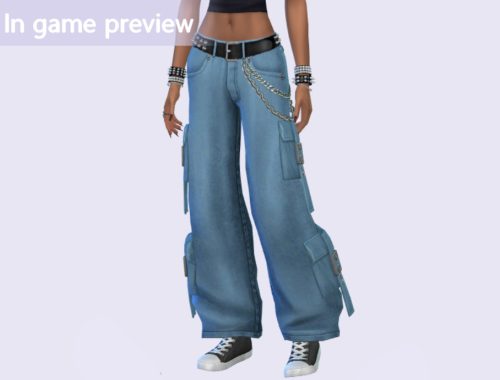 Thrashed Baggy Chain Jeans For Female