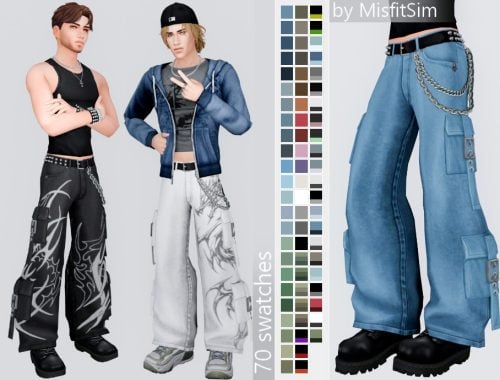 Thrashed Baggy Chain Jeans For Male