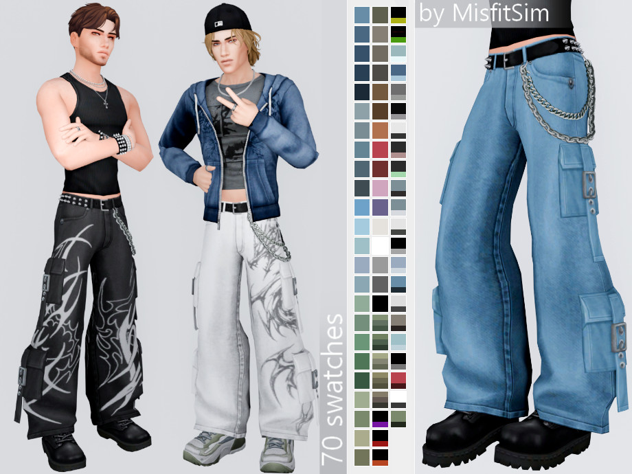 Thrashed Baggy Chain Jeans For Male