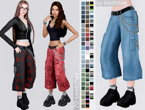 Thrashed Cropped Baggy Chain Jeans For Female