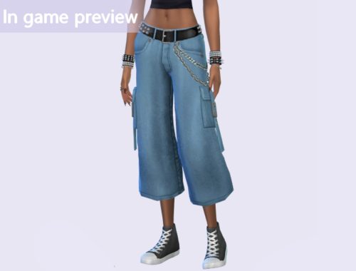 Thrashed Cropped Baggy Chain Jeans For Female