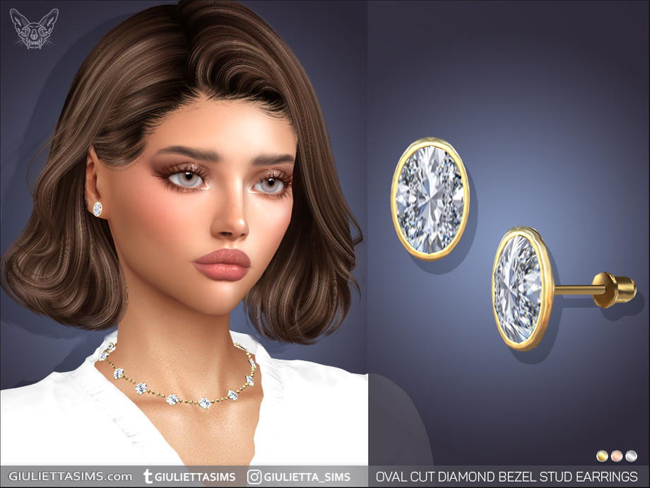 Oval Diamond Bezel Stud Earrings