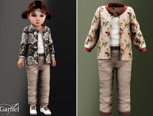 Toddler - Floral Bomber Jacket Set With Relaxed Straight Pants