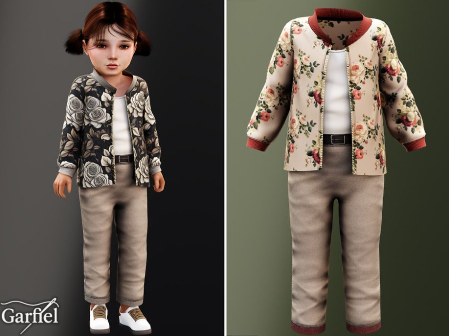 Toddler - Floral Bomber Jacket Set With Relaxed Straight Pants