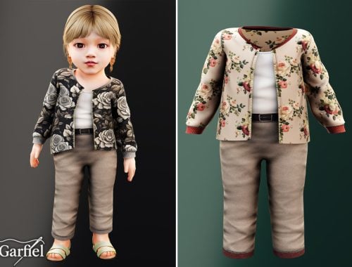 Infant - Floral Zip Jacket Set With Tapered Ankle Pants