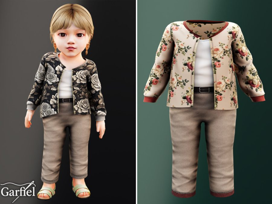 Infant - Floral Zip Jacket Set With Tapered Ankle Pants