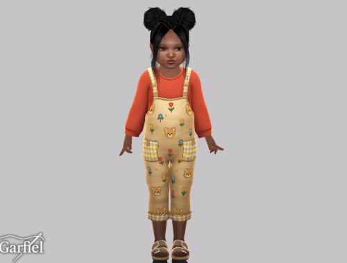 Toddler - Bear Print Overalls With Gingham Pocket Details