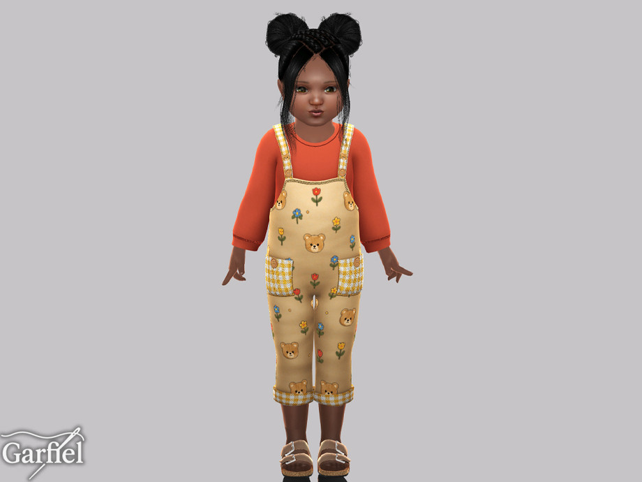 Toddler - Bear Print Overalls With Gingham Pocket Details - Image 2
