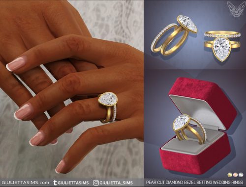 Pear Cut Diamond Bezel Setting Engagement And Wedding Rings