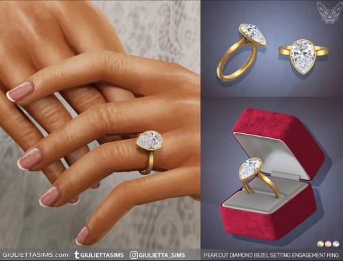 Pear Cut Diamond Bezel Setting Engagement And Wedding Rings