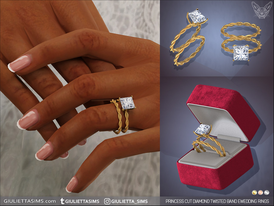Princess Cut Diamond Twisted Band Engagement And Wedding Rings