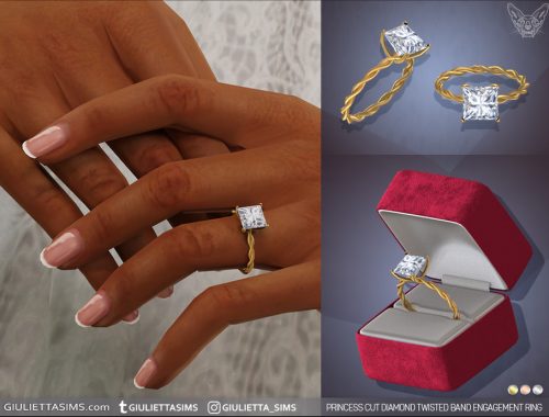 Princess Cut Diamond Twisted Band Engagement And Wedding Rings