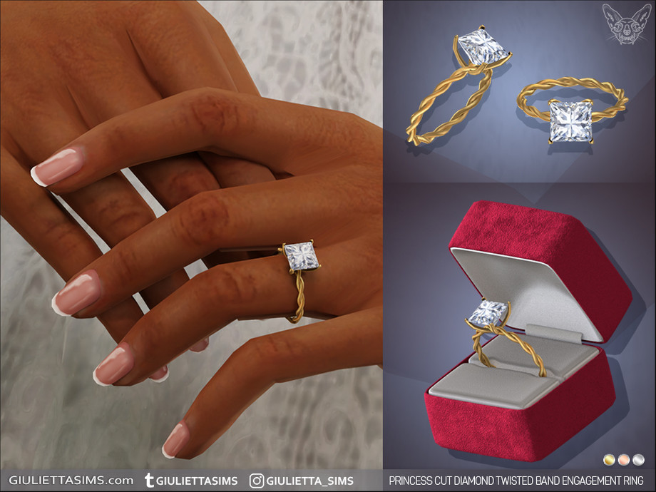 Princess Cut Diamond Twisted Band Engagement And Wedding Rings - Image 3