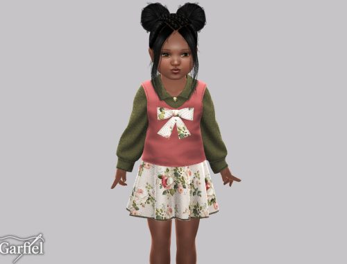 Toddler - Collared Bow Dress With Soft Floral Skirt