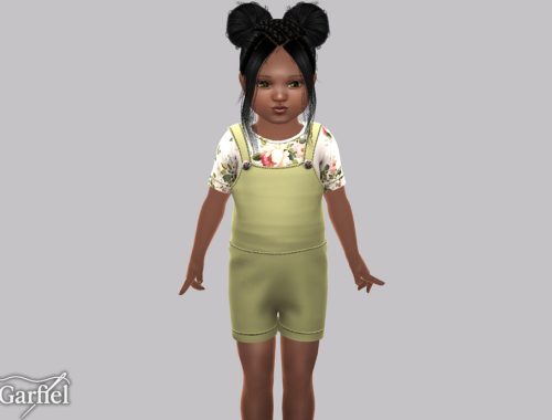 Toddler - Short Overall Set With Floral Print Top