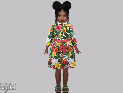 Toddler - Tropical Floral Coat Dress With Bright Waist Bow