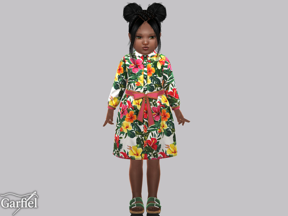 Toddler - Tropical Floral Coat Dress With Bright Waist Bow - Image 2