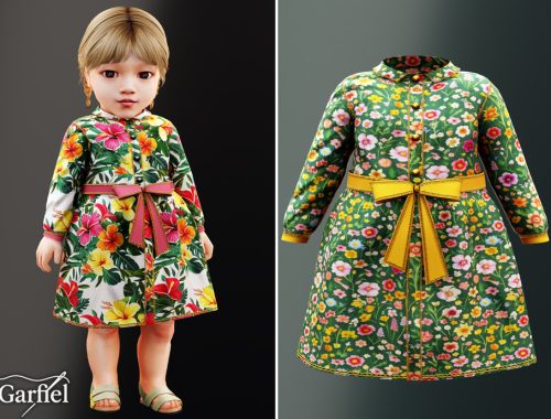 Infant - Tropical Flower Coat Dress With Belted Bow