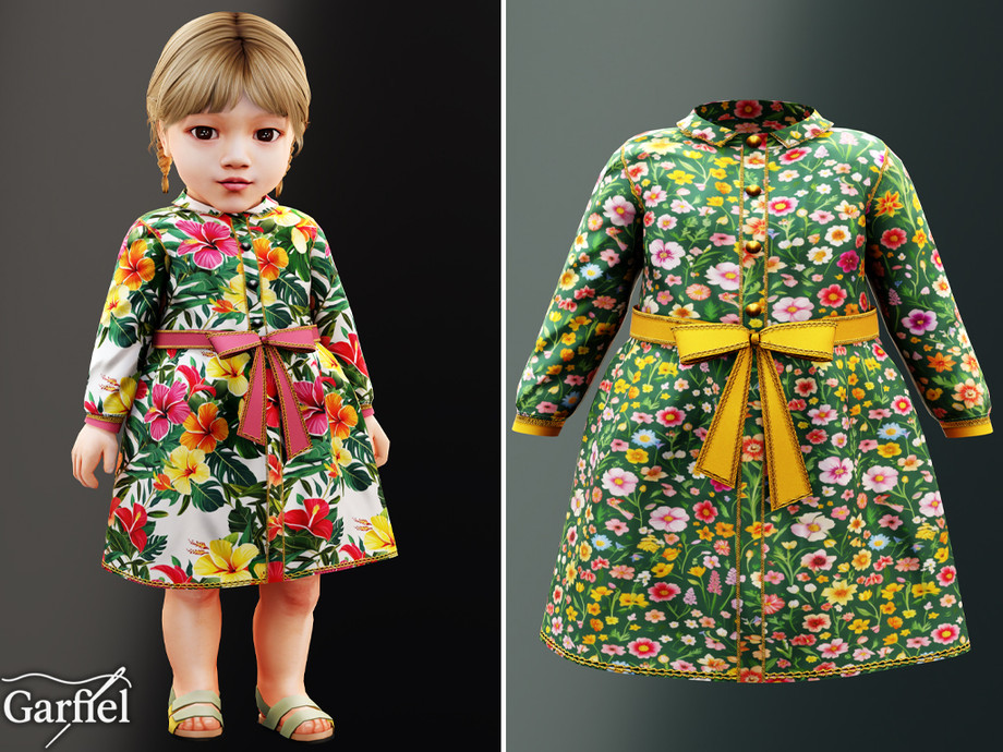 Infant - Tropical Flower Coat Dress With Belted Bow