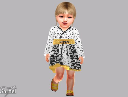 Infant - Kimono Style Dress With Sash And Cloud Print