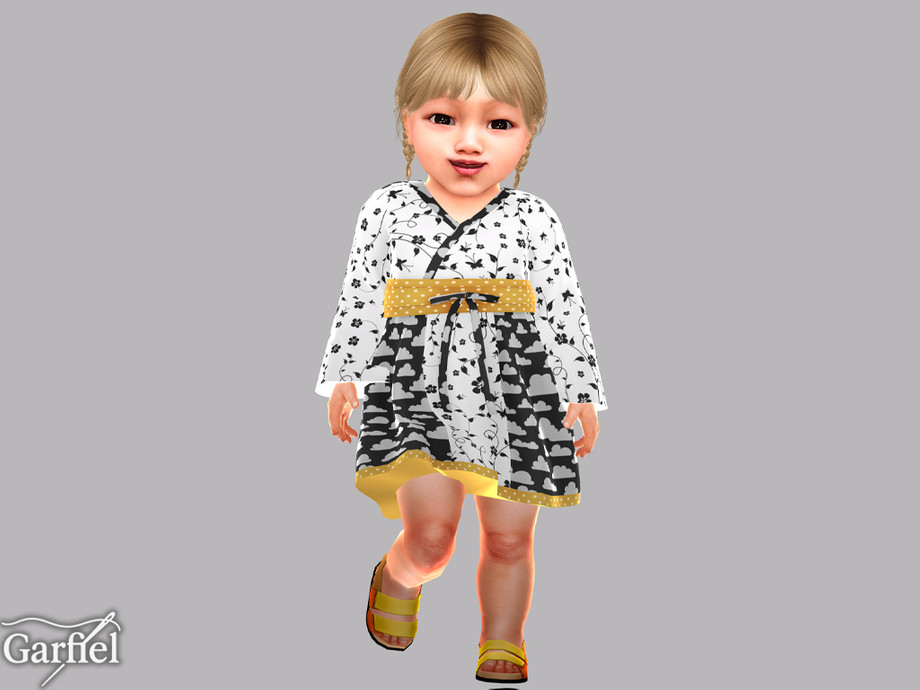 Infant - Kimono Style Dress With Sash And Cloud Print - Image 2
